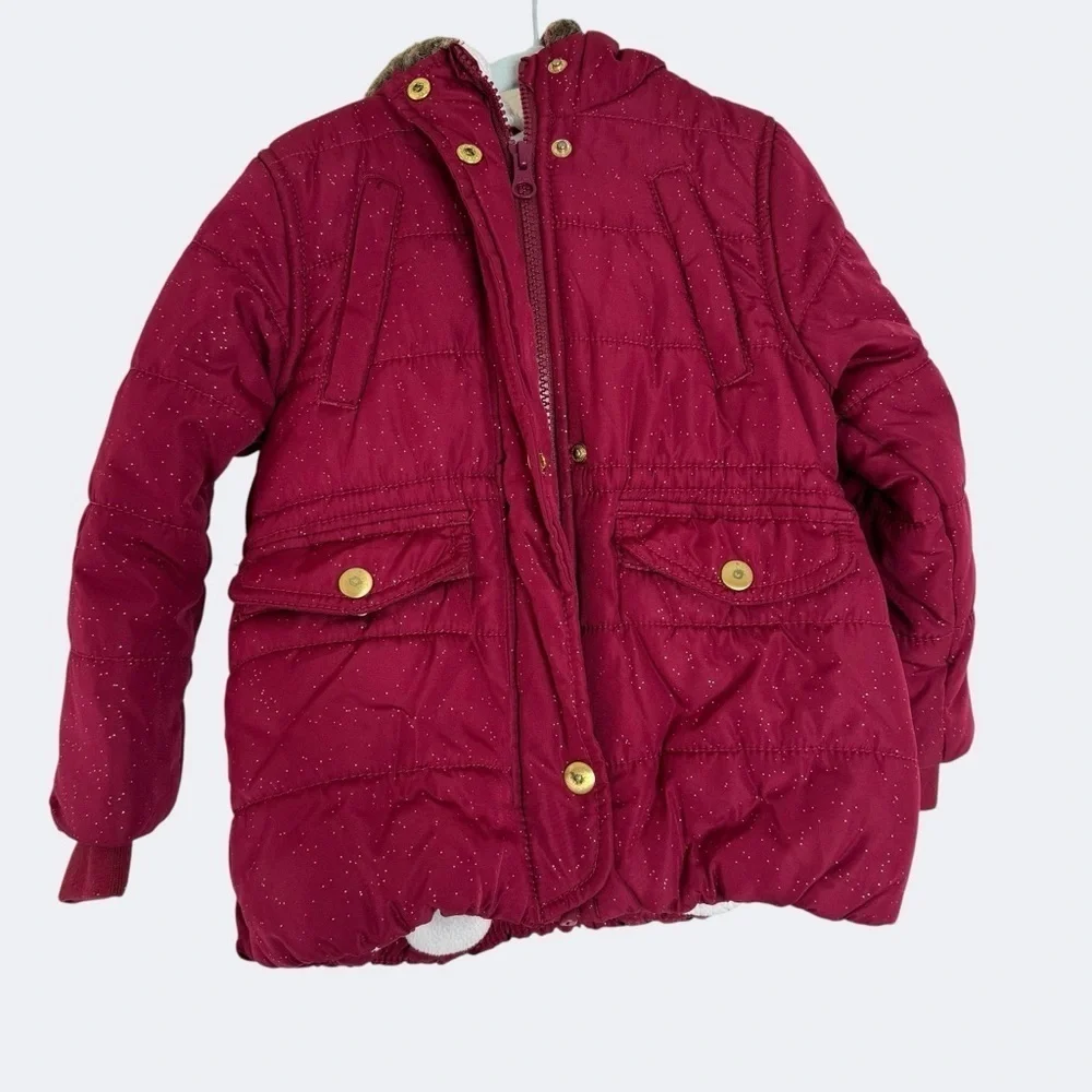 Carter's Kids Red Quilted Lined Hooded Jacket 3T Girls